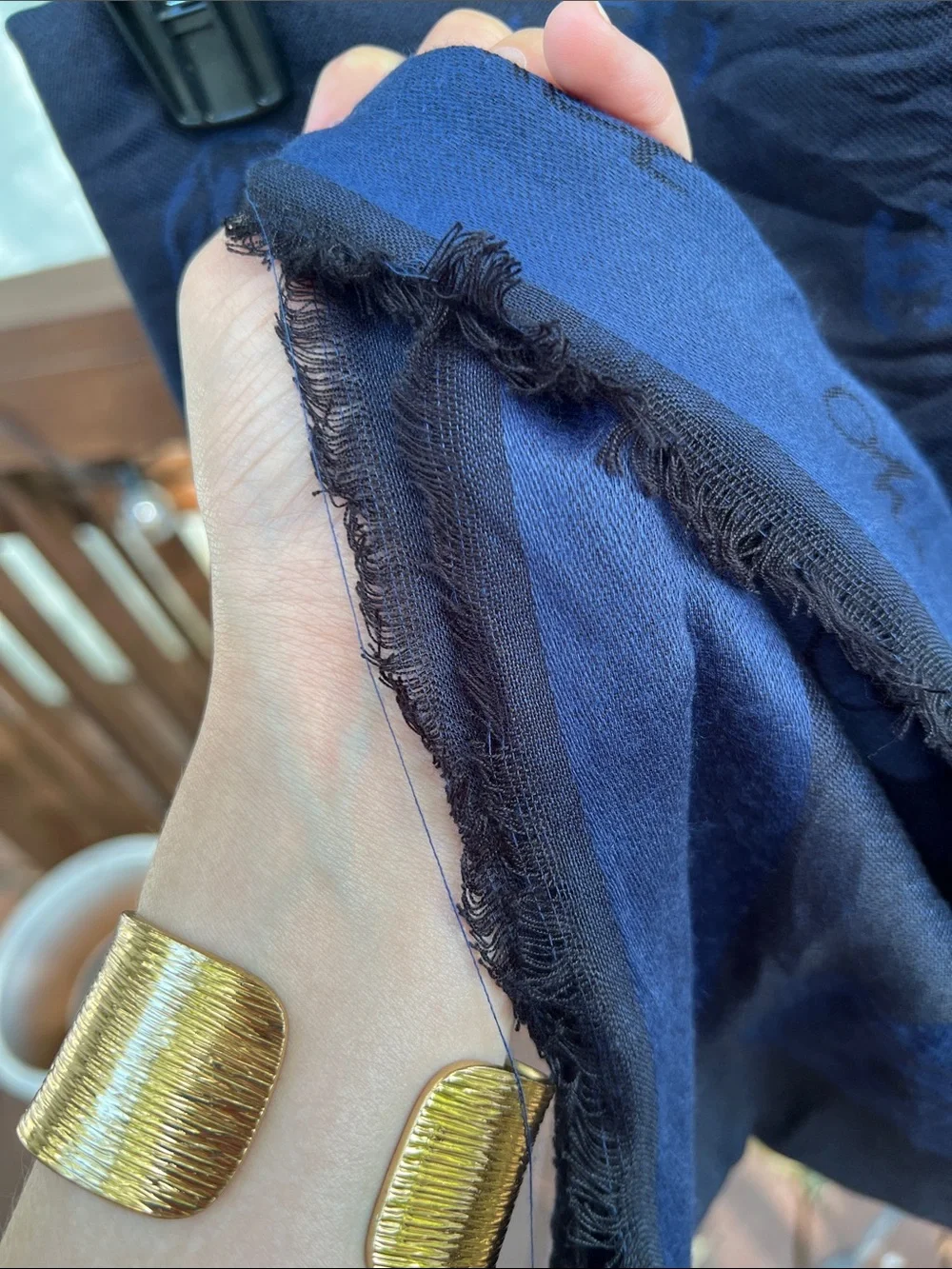 Chanel • Oversized Camellia Silk Wool Logo Scarf / Shawl – Navy Blue Spring 2012